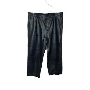 Vilanto‎ Womens Pants Leather Biker Moto Pleated Straight Leg High-Rise Black 40